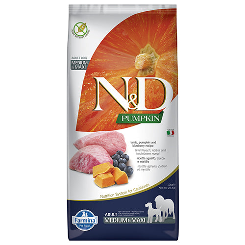 N&D DOG ADULT MED&MAXI PUMPKIN 12 KG куче,тиква с агнешко и боровинки